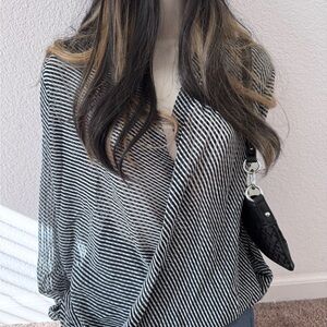 New York & Company Black and White Striped Top